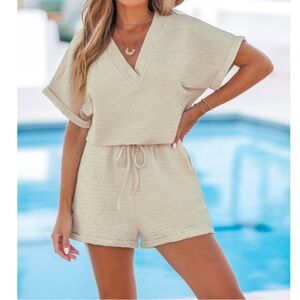 Cupshe Cream Textured Romper